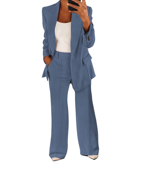 Ensemble décontracté pour femme avec blazer moderne en polyester et pantalon large