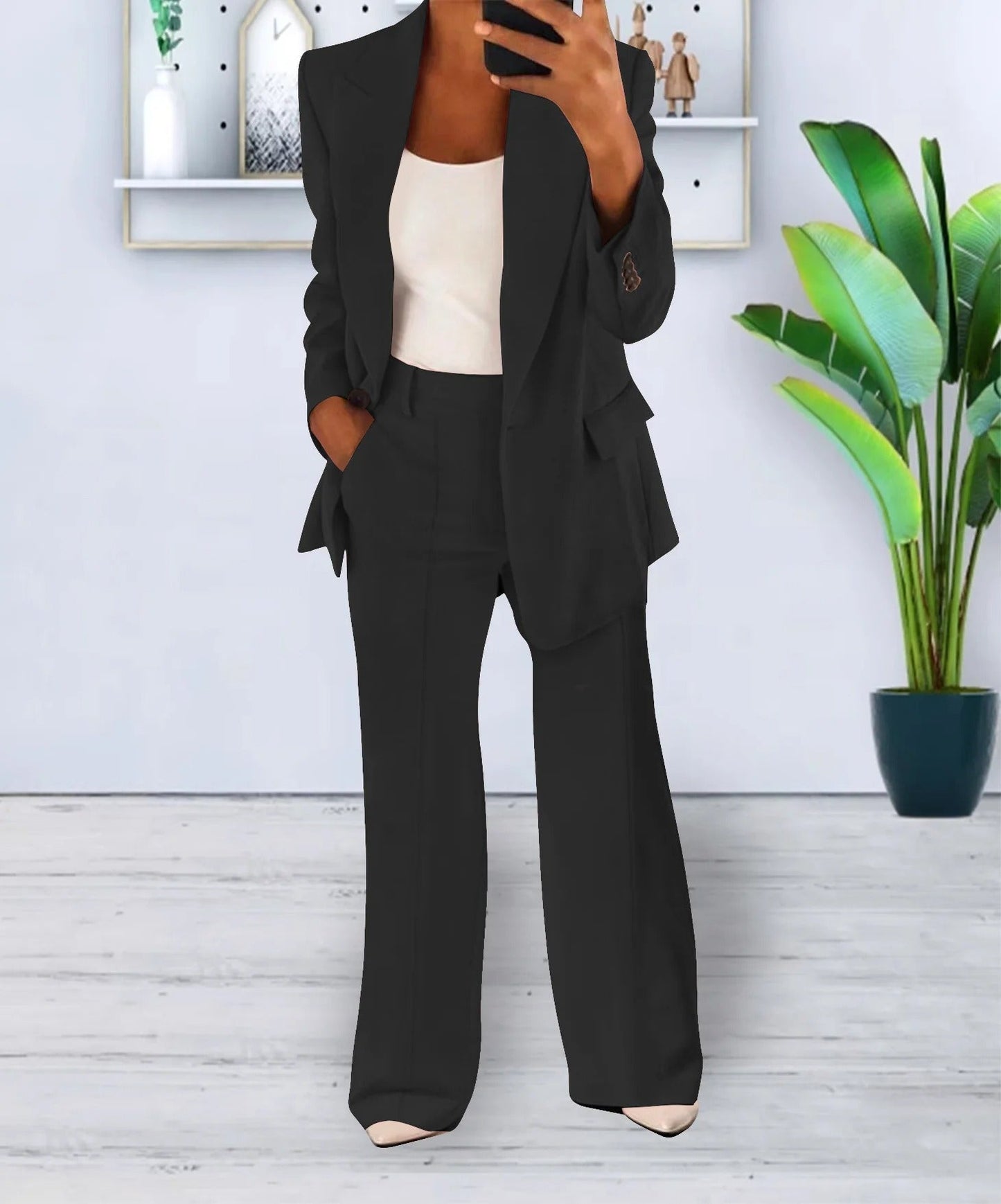 Ensemble décontracté pour femme avec blazer moderne en polyester et pantalon large