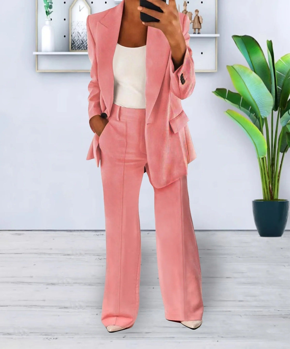 Ensemble décontracté pour femme avec blazer moderne en polyester et pantalon large
