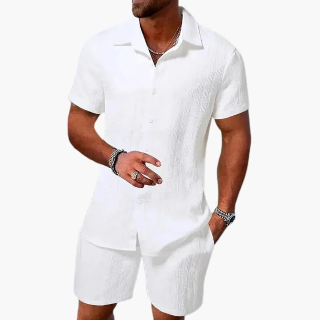 Ensemble deux pièces homme en mélange de coton à texture jacquard