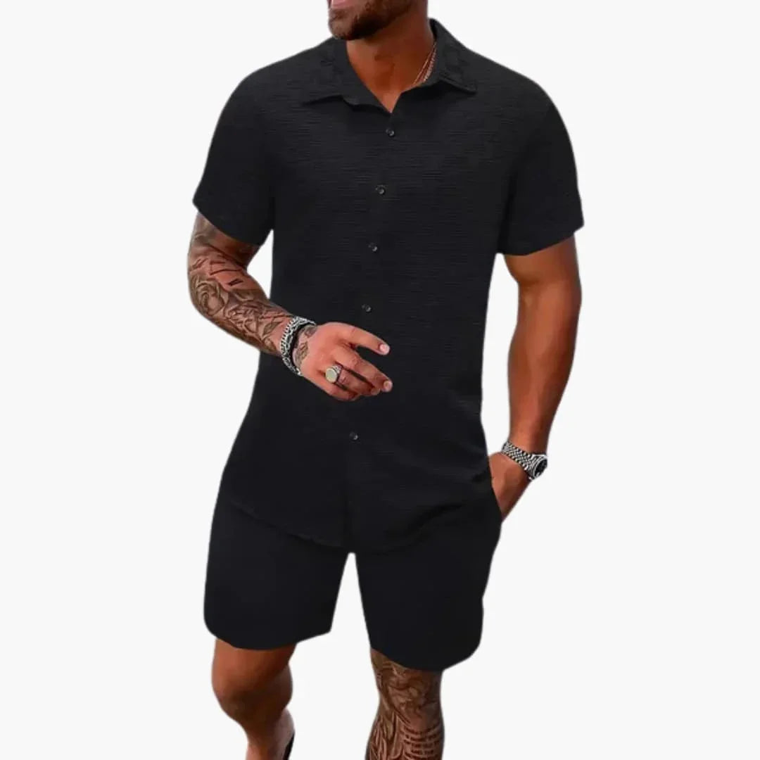 Ensemble deux pièces homme en mélange de coton à texture jacquard