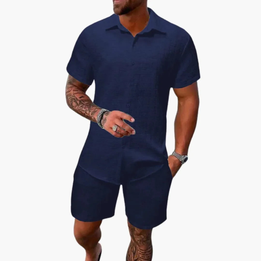 Ensemble deux pièces homme en mélange de coton à texture jacquard