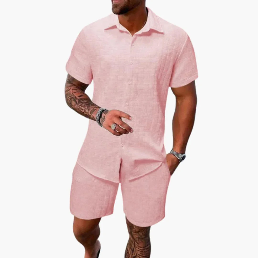 Ensemble deux pièces homme en mélange de coton à texture jacquard