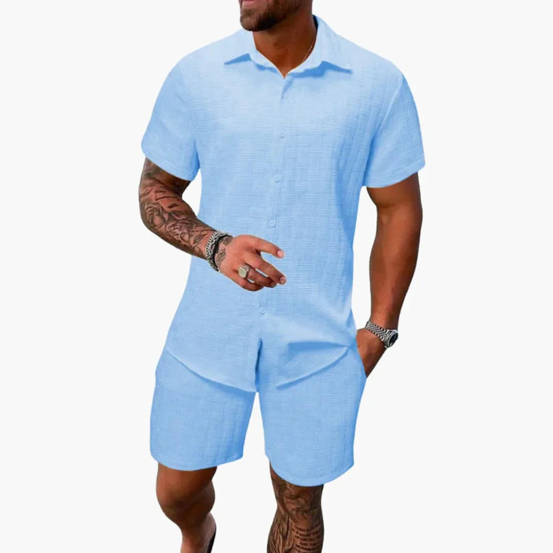 Ensemble deux pièces homme en mélange de coton à texture jacquard