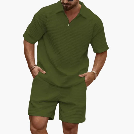 Ensemble deux pièces pour homme texturé matelassé avec demi-fermeture éclair