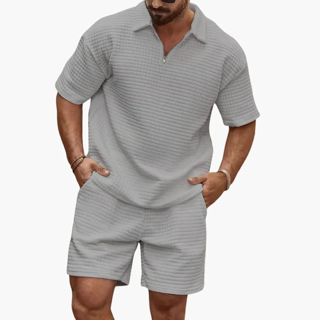 Ensemble deux pièces pour homme texturé matelassé avec demi-fermeture éclair