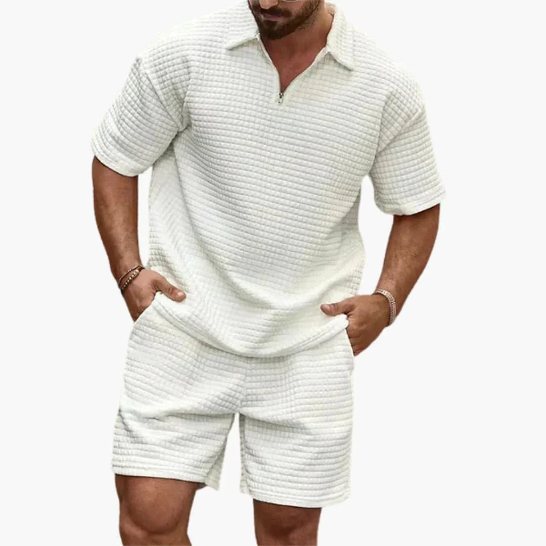 Ensemble deux pièces pour homme texturé matelassé avec demi-fermeture éclair