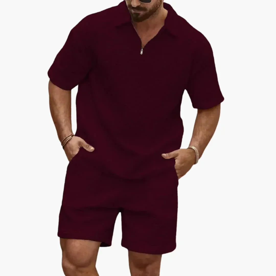 Ensemble deux pièces pour homme texturé matelassé avec demi-fermeture éclair