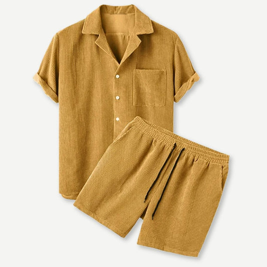 Ensemble homme chemise et short en velours côtelé
