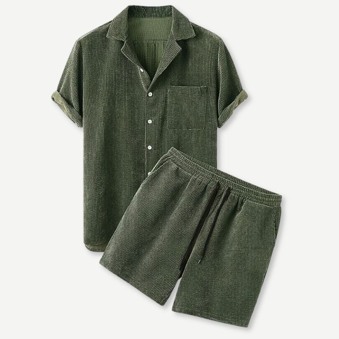 Ensemble homme chemise et short en velours côtelé