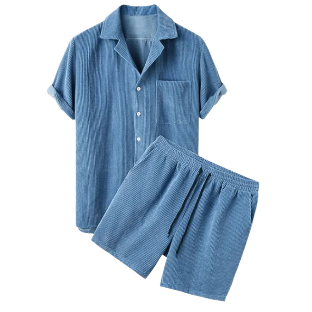 Ensemble homme chemise et short en velours côtelé