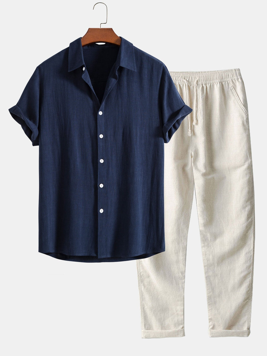 Ensemble léger d'été pour homme composé d'une chemise à manches courtes et col officier et d'un pantalon