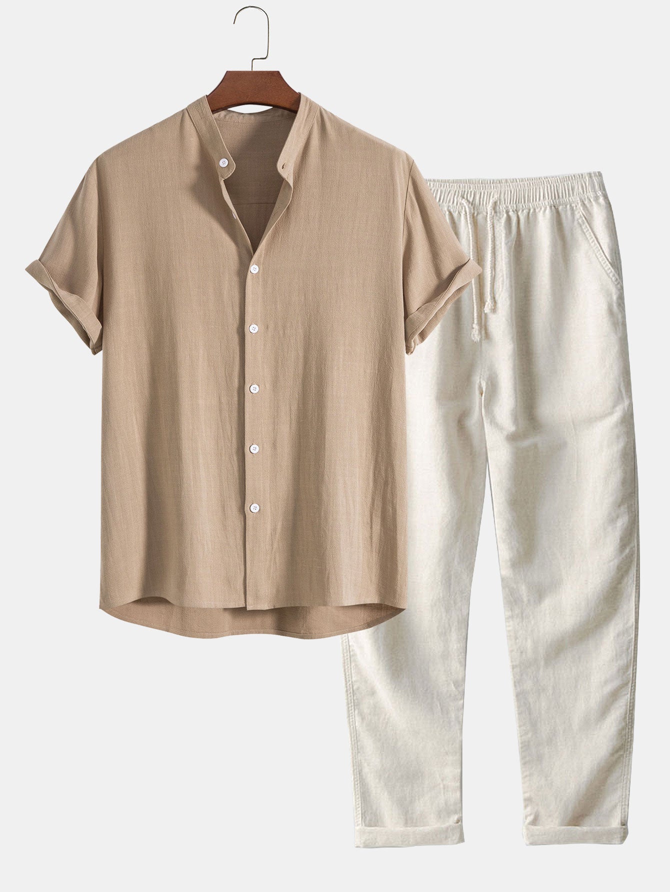 Ensemble léger d'été pour homme composé d'une chemise à manches courtes et col officier et d'un pantalon