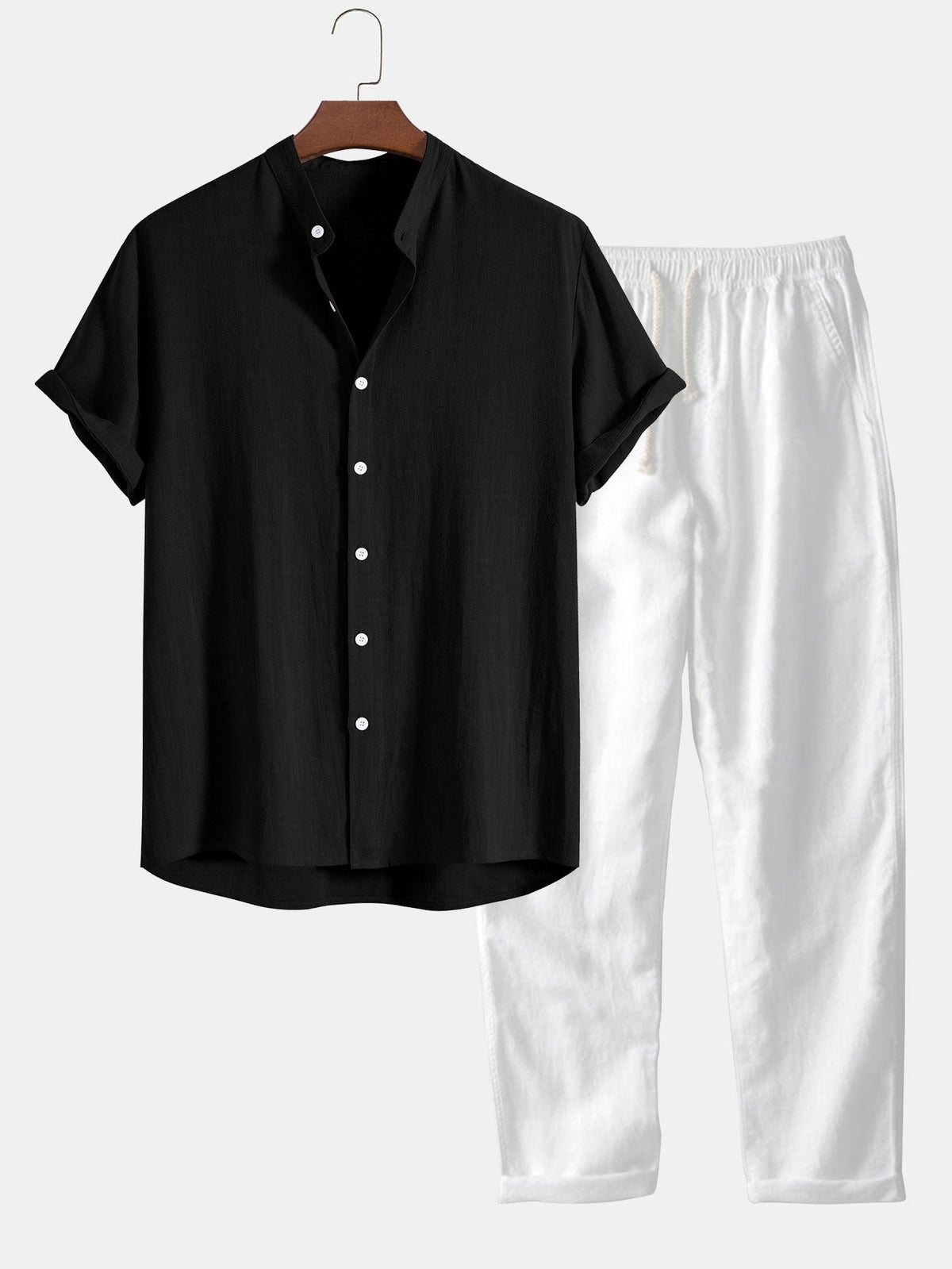 Ensemble léger d'été pour homme composé d'une chemise à manches courtes et col officier et d'un pantalon