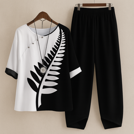 Ensemble pantalon en mélange lin à motif fleuri