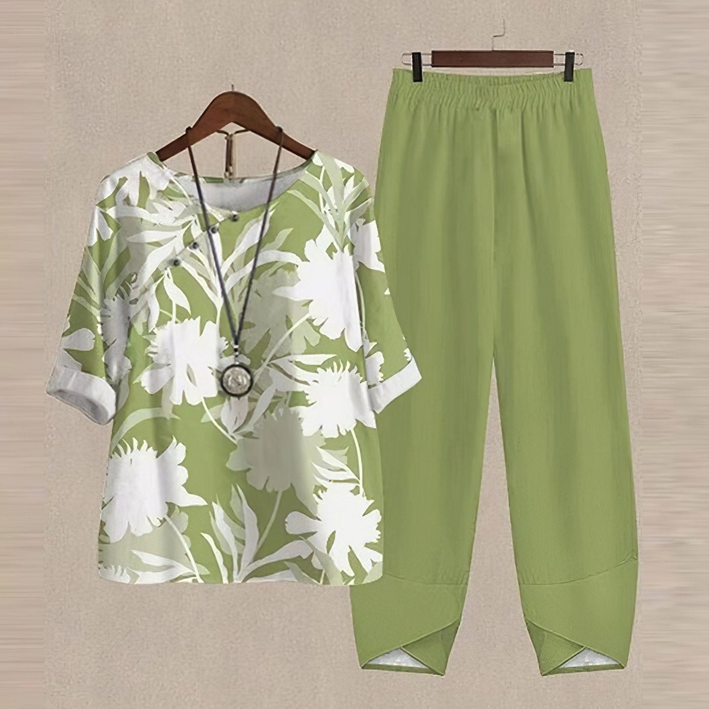 Ensemble pantalon en mélange lin à motif fleuri