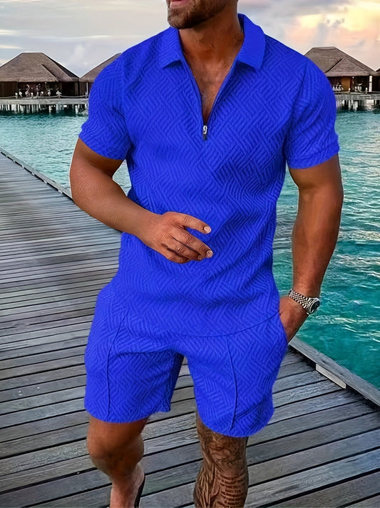 Ensemble polo structuré à fermeture éclair courte et short pour homme