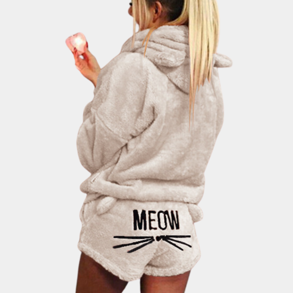 Ensemble pyjama polaire ultra confortable à la maison avec chat