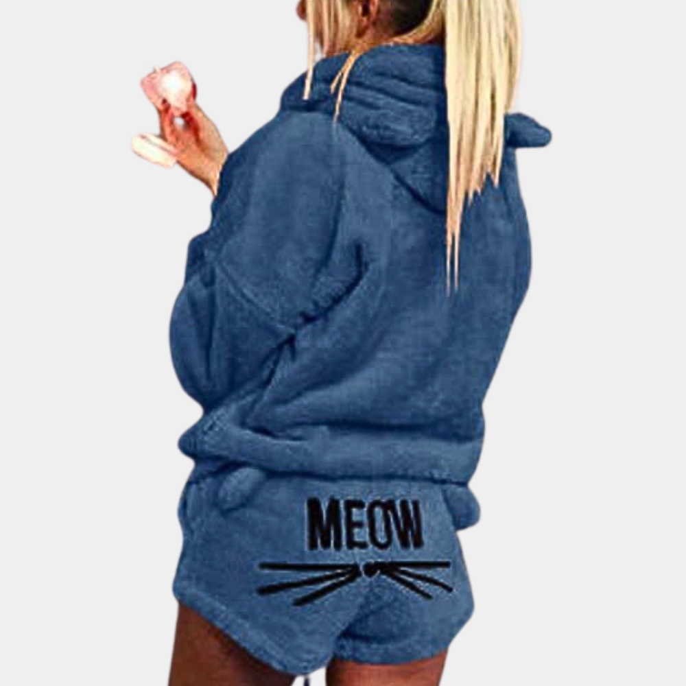 Ensemble pyjama polaire ultra confortable à la maison avec chat