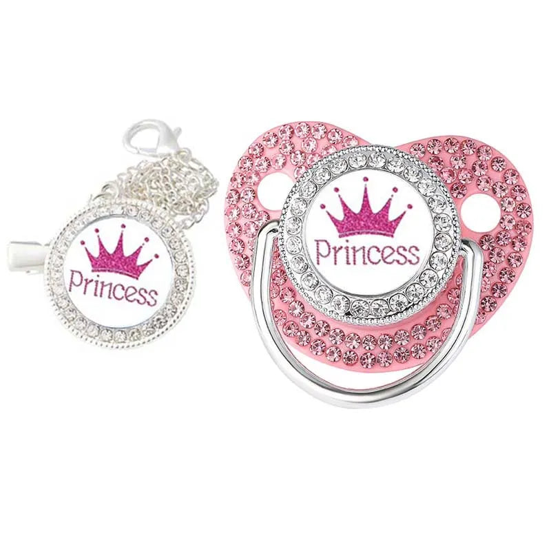 Ensemble sucette et attache-sucette couronne de luxe pour bébé
