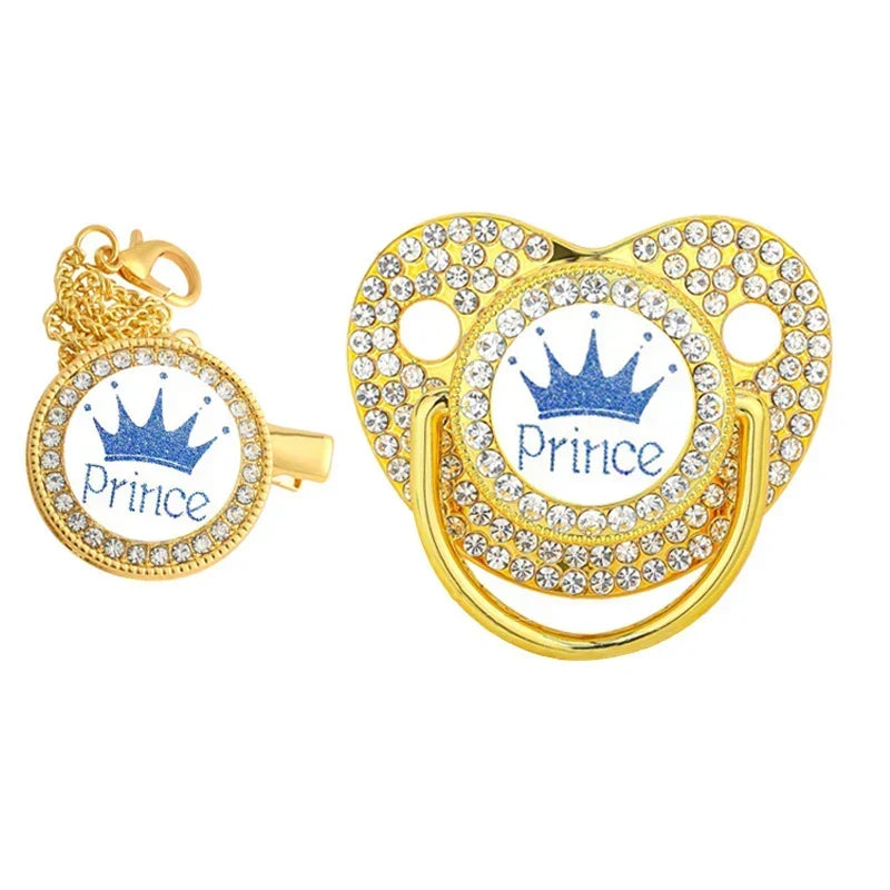 Ensemble sucette et attache-sucette couronne de luxe pour bébé