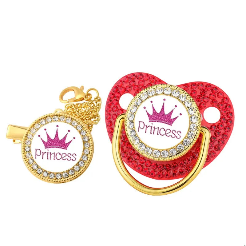 Ensemble sucette et attache-sucette couronne de luxe pour bébé