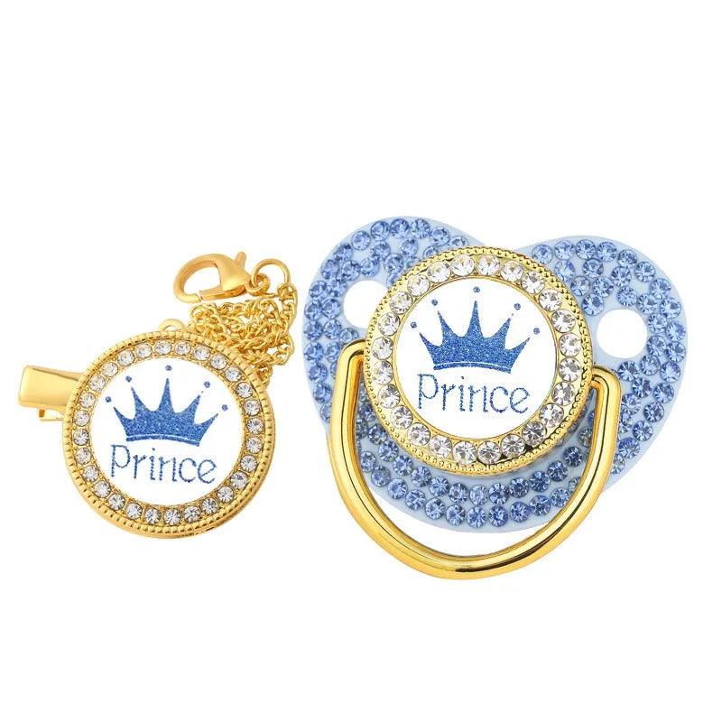 Ensemble sucette et attache-sucette couronne de luxe pour bébé