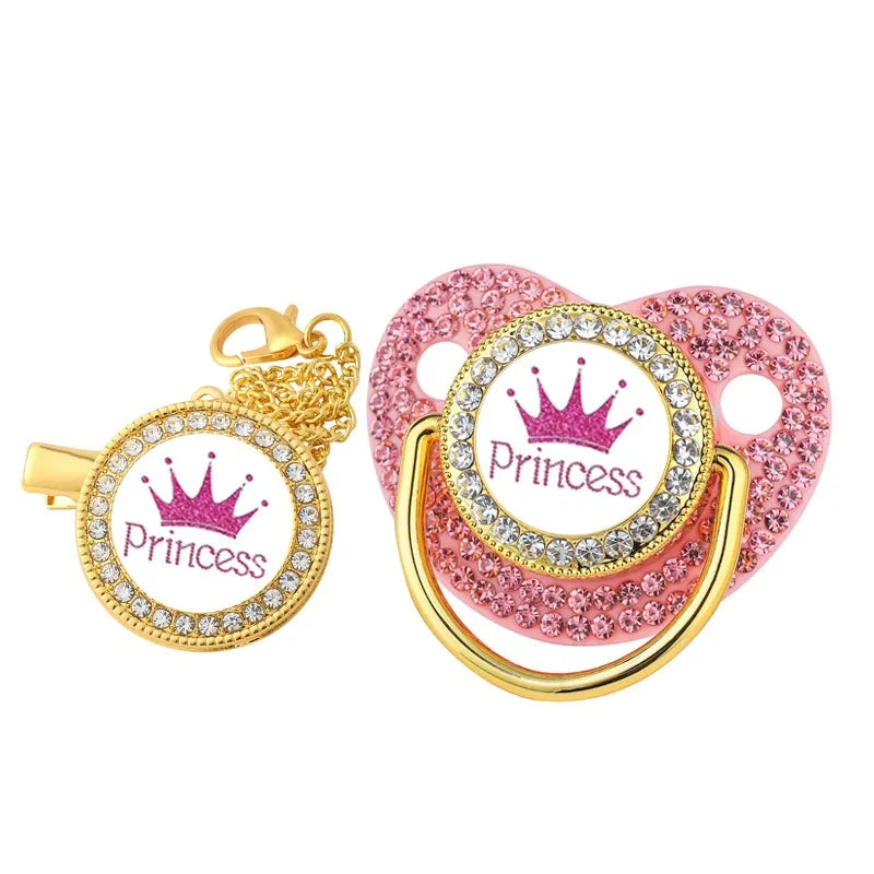Ensemble sucette et attache-sucette couronne de luxe pour bébé