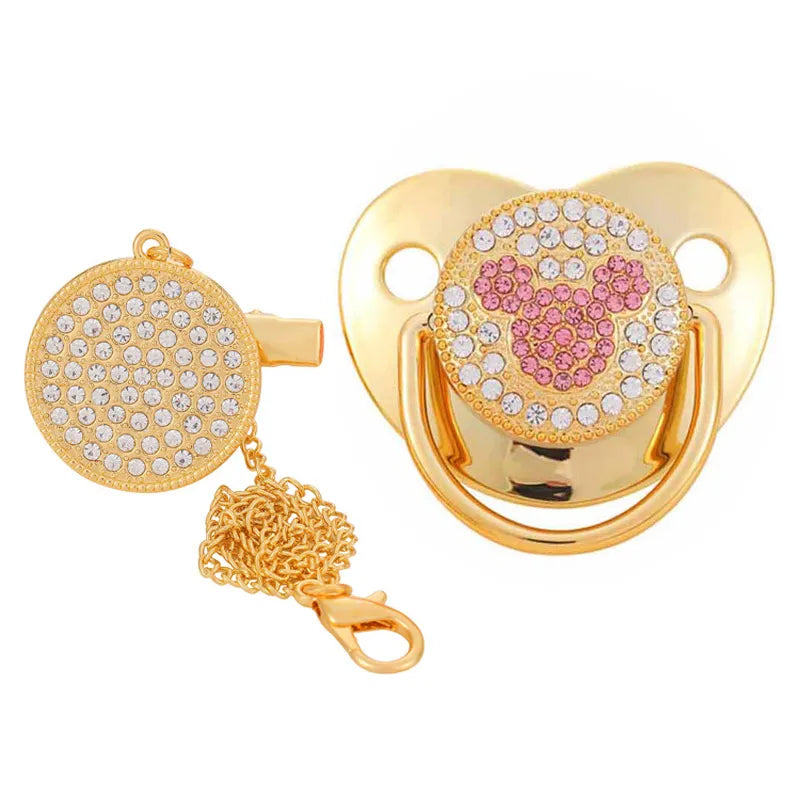 Ensemble sucette et attache-sucette couronne de luxe pour bébé