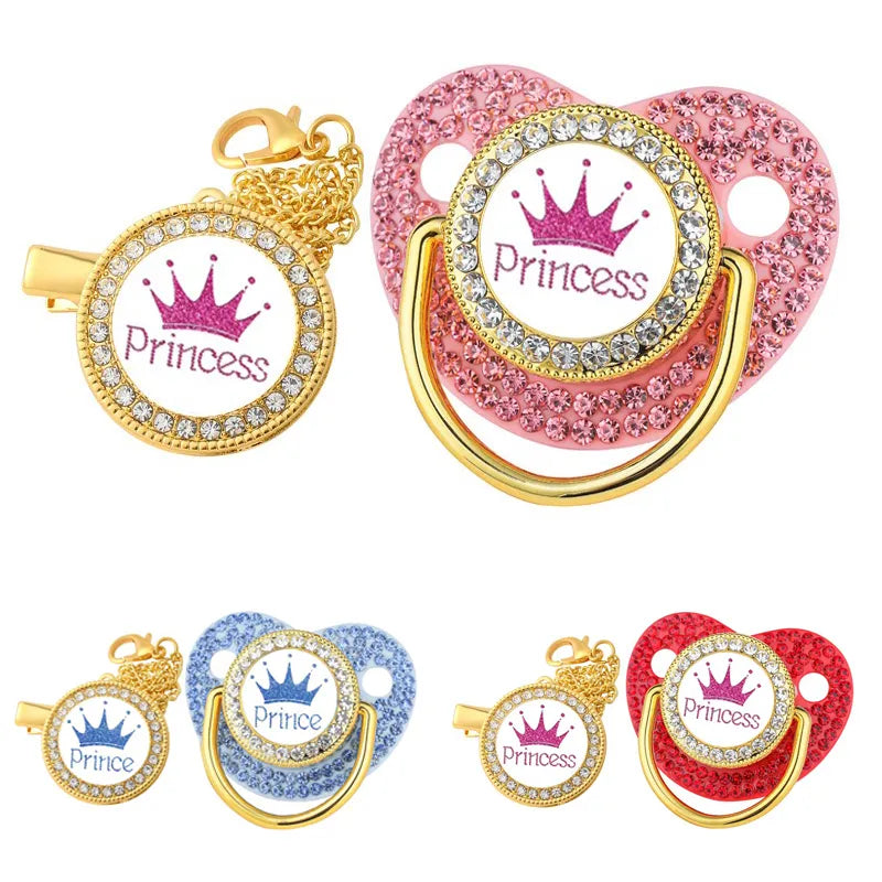 Ensemble sucette et attache-sucette couronne de luxe pour bébé