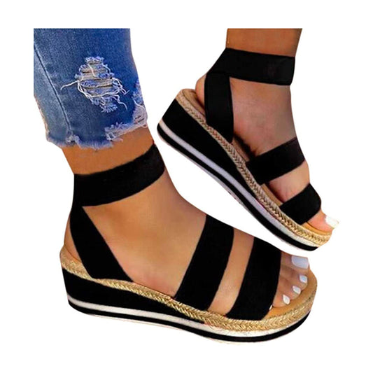 Espadrilles femme à talon compensé avec brides croisées et bout ouvert