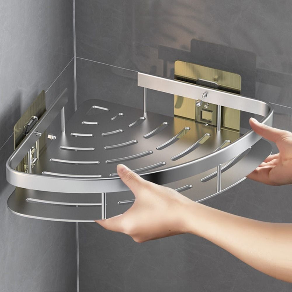 Étagère d'angle salle de bain en aluminium – Organiseur fonctionnel pour shampooing et accessoires
