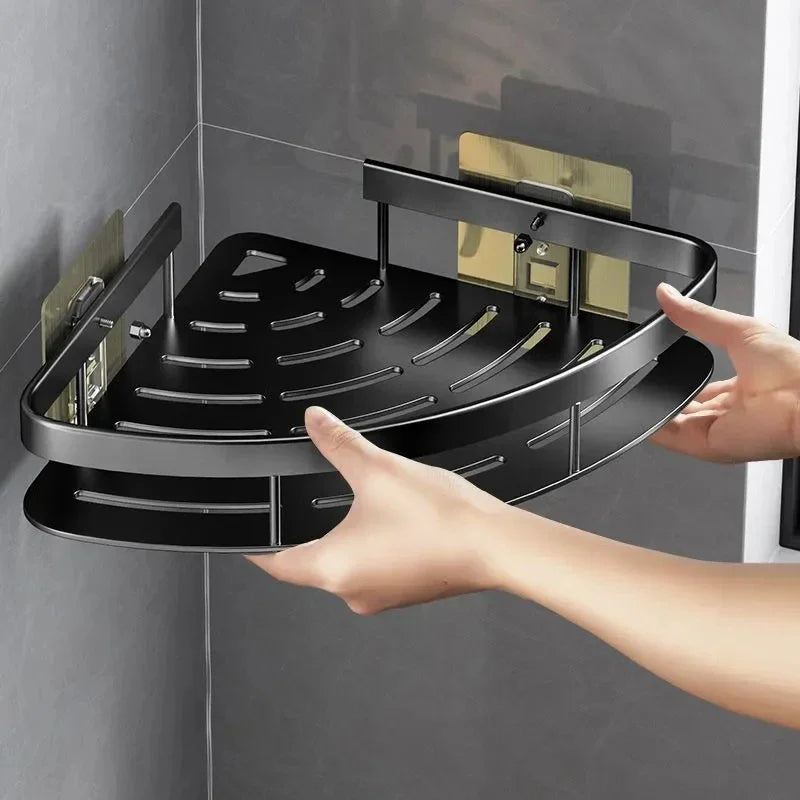 Étagère d'angle salle de bain en aluminium – Organiseur fonctionnel pour shampooing et accessoires