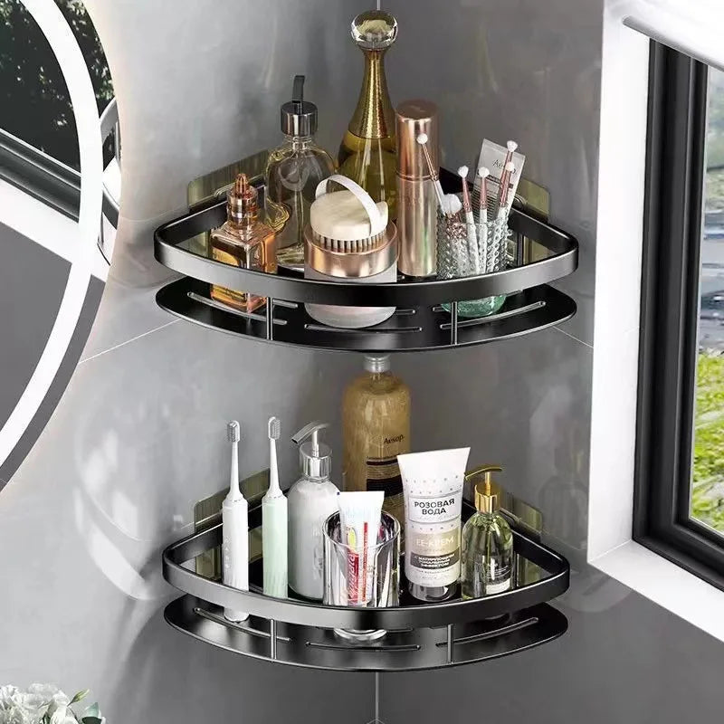 Étagère d'angle salle de bain en aluminium – Organiseur fonctionnel pour shampooing et accessoires
