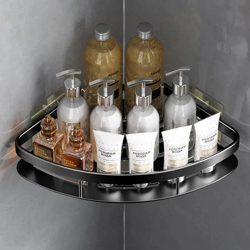 Étagère d'angle salle de bain en aluminium – Organiseur fonctionnel pour shampooing et accessoires