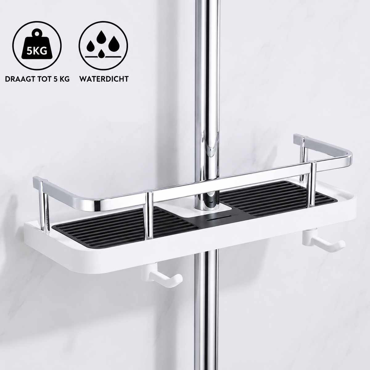 Étagère de douche à clipser sur barre, sans perçage