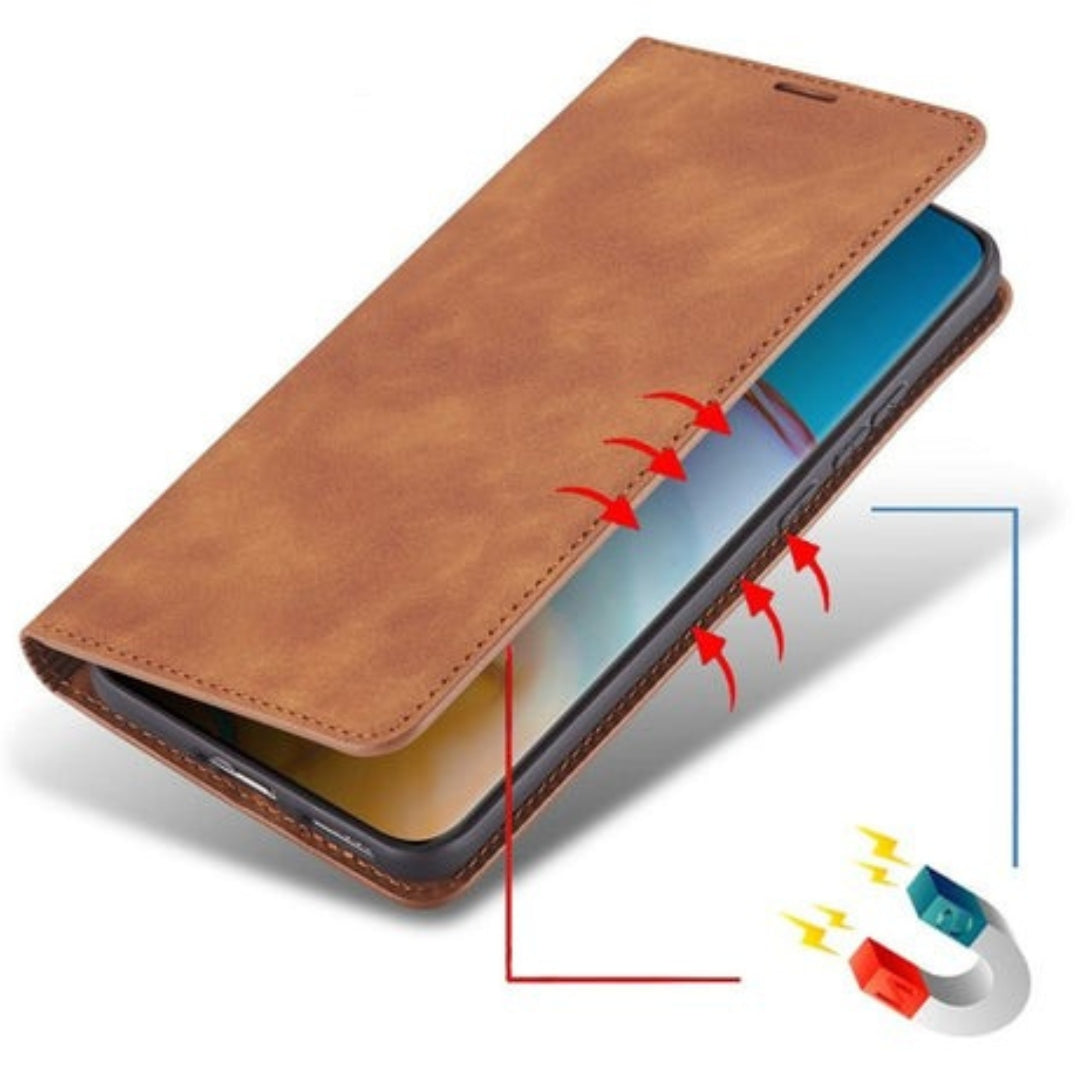 Étui portefeuille de luxe en cuir avec fermeture magnétique