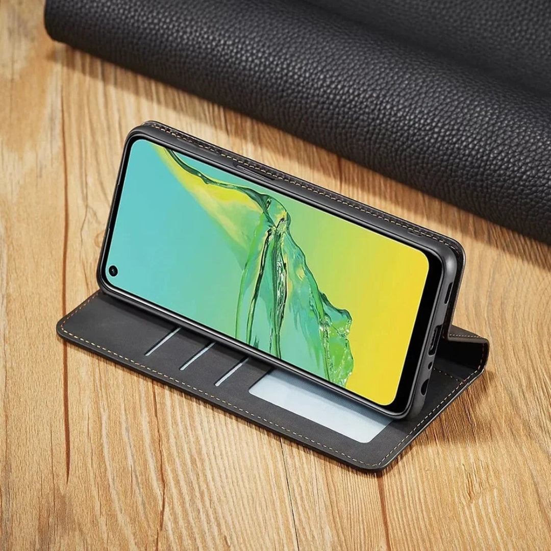 Étui portefeuille de luxe en cuir avec fermeture magnétique