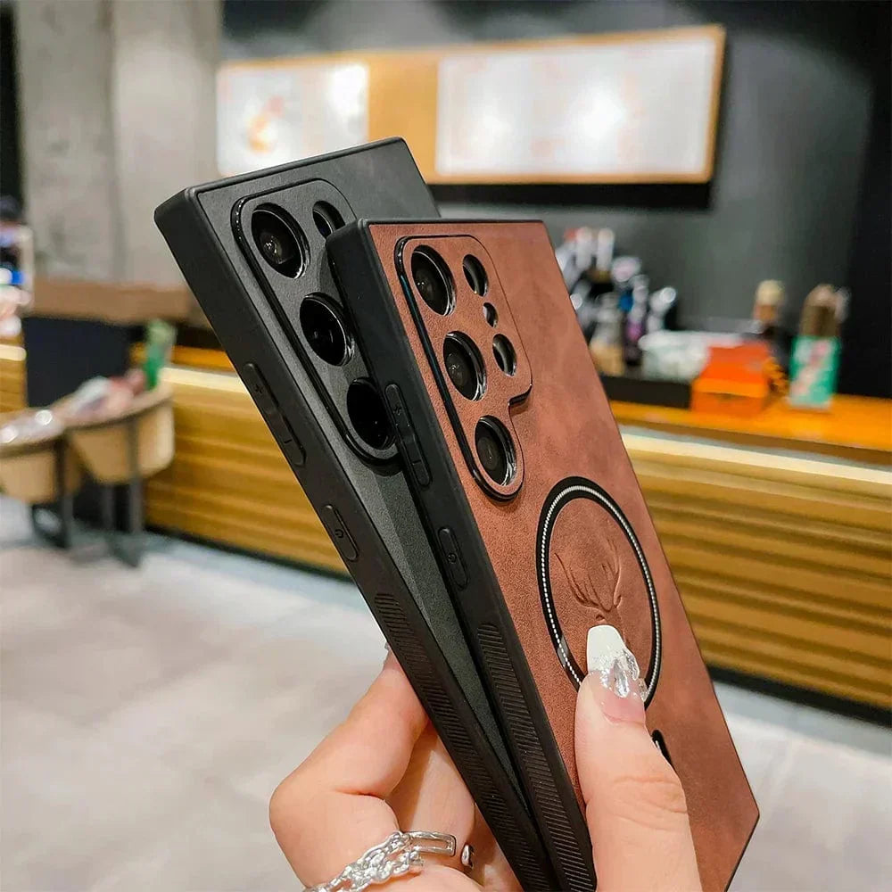 Étui téléphone cuir avec chargement sans fil magnétique