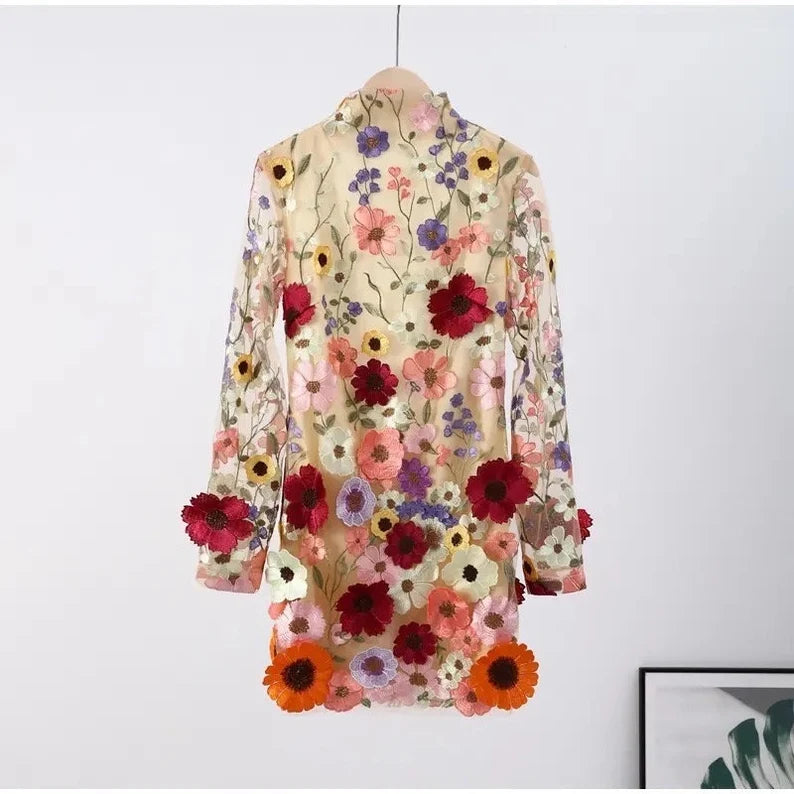 Faurra - Floral Dress for Women with High Collar and Long Sleeves