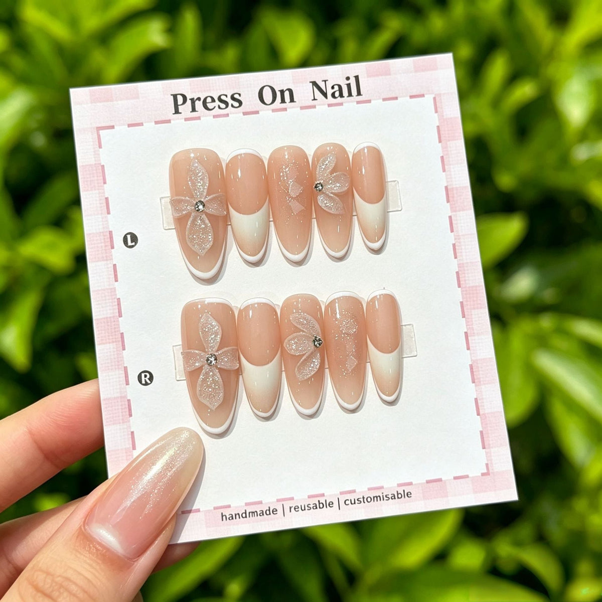 Faux ongles adhésifs décoratifs faits main à motifs floraux