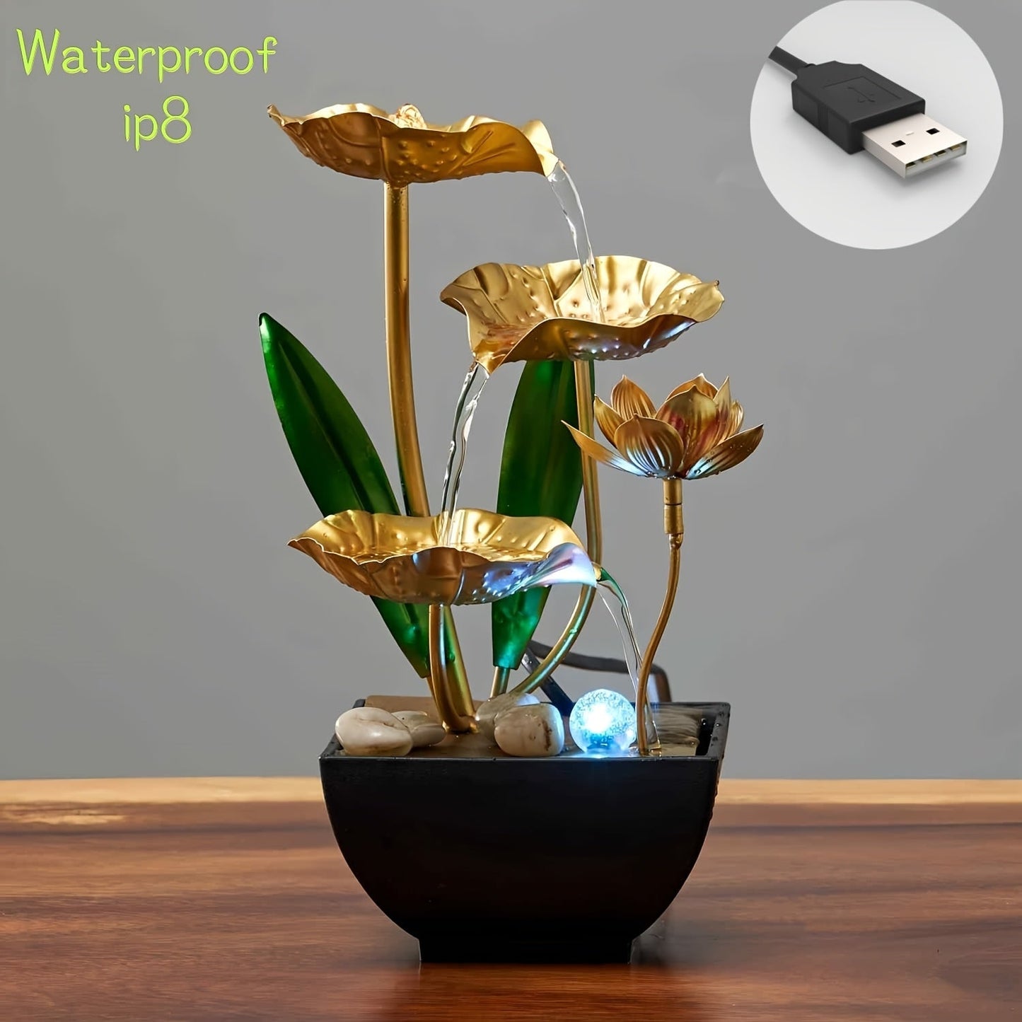 Fontaine d'intérieur avec lotus – apaisante et atmosphérique