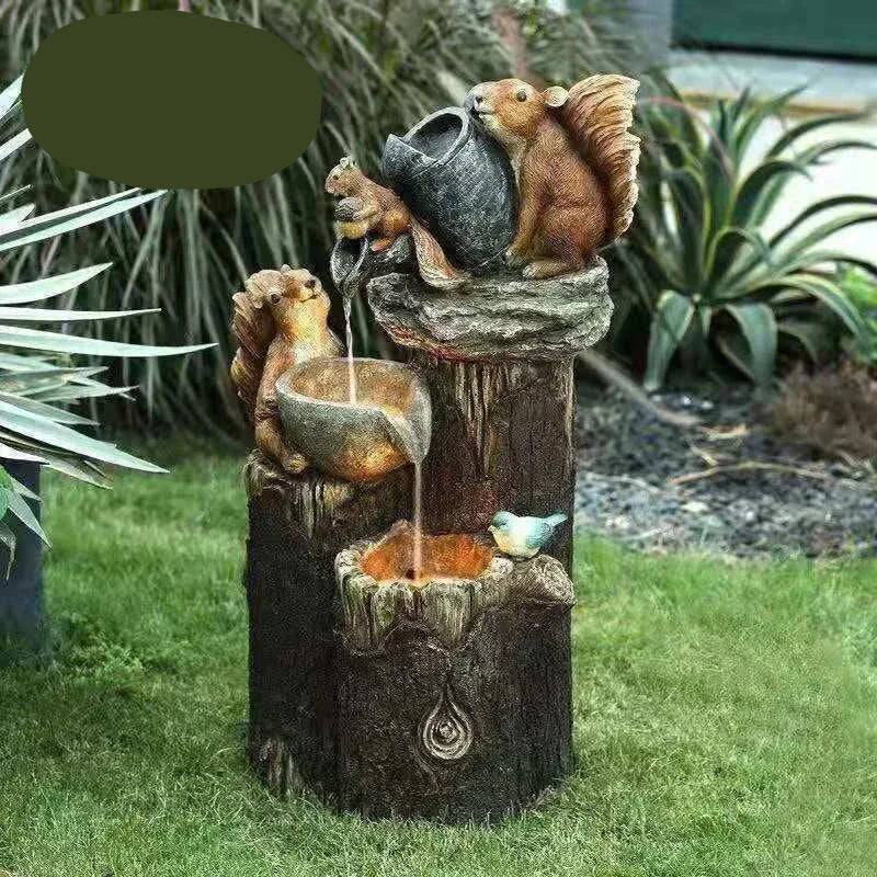 Fontaine solaire décorative canard et écureuil | Statuette de jardin avec éclairage LED | Résine synthétique résistante aux intempéries | Pour terrasse et balcon