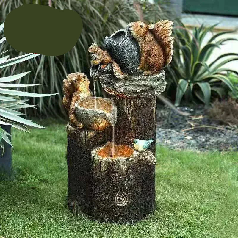 Fontaine solaire décorative canard et écureuil | Statuette de jardin avec éclairage LED | Résine synthétique résistante aux intempéries | Pour terrasse et balcon