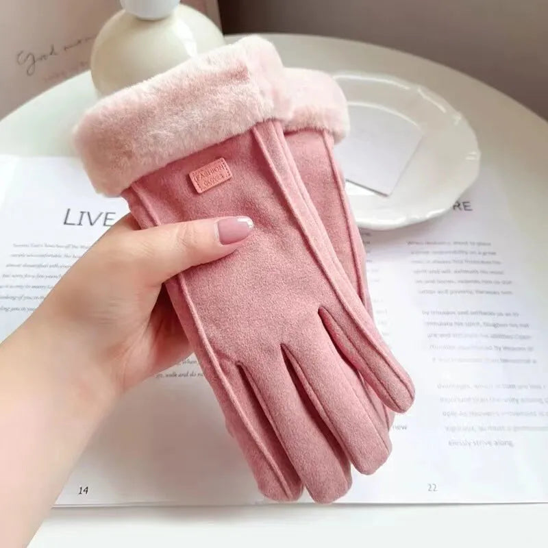 Gants chauds pour femme effet daim