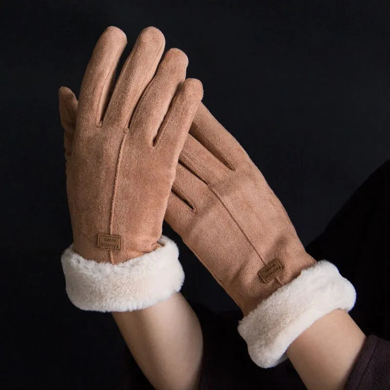 Gants chauds pour femme effet daim