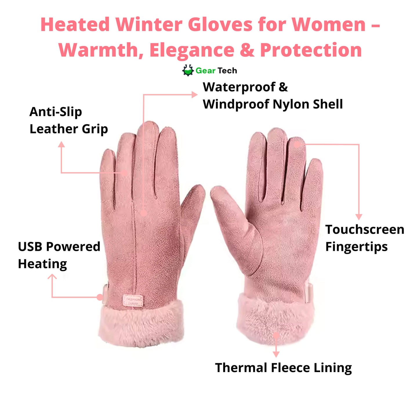 Gants chauffants pour femme – gants d'hiver thermiques et imperméables avec fonction écran tactile et rechargeables par USB