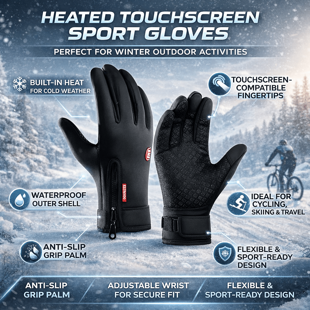 Gants de cyclisme et ski chauffants d'hiver avec revêtement tactile