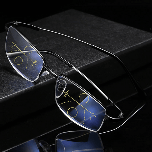 German Multifocal Glasses with Anti-Reflective Coating and Blue Light Filter – Ideal for Reading, Driving, and Using Digital Devices