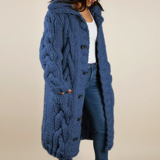 Gilet cardigan long d'hiver à capuche pour femme